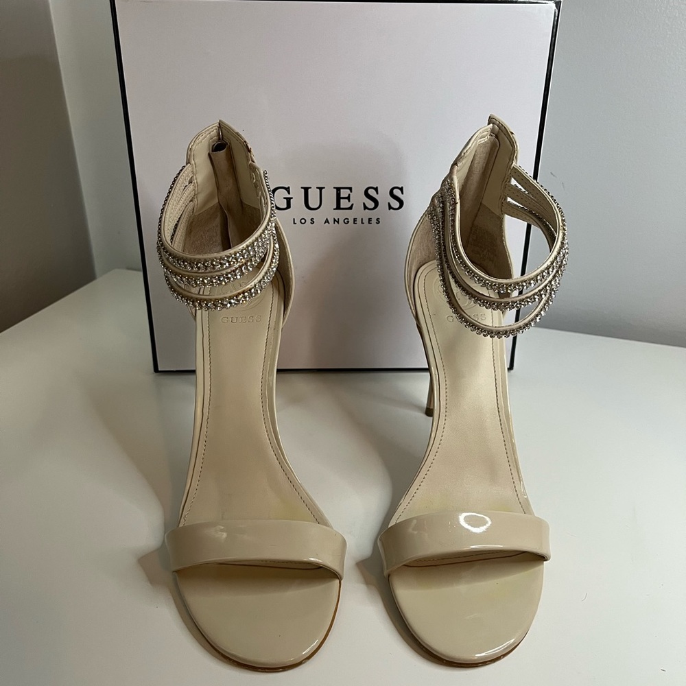 Beautiful Guess ivory/cream stiletto heels with rhinestones